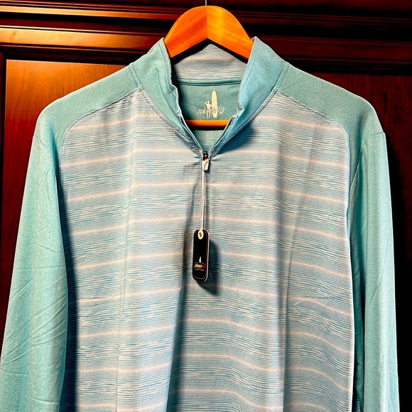 Brand New Johnnie-O Cool Teal Zip Up Sweater Lightweight uniquely striped Design